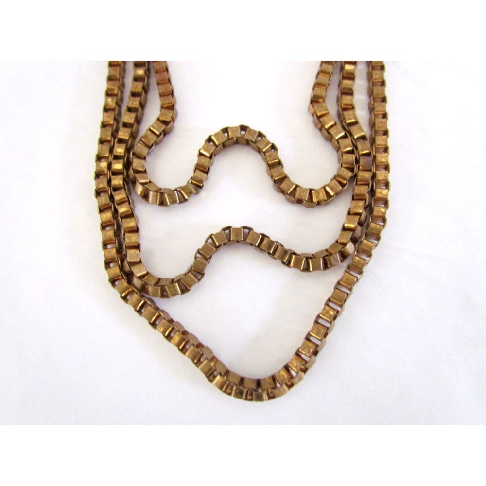 Vintage 1940s 50s Triple Strand Box Chain Necklace Heavy Venetian Links - Picture 7 of 12